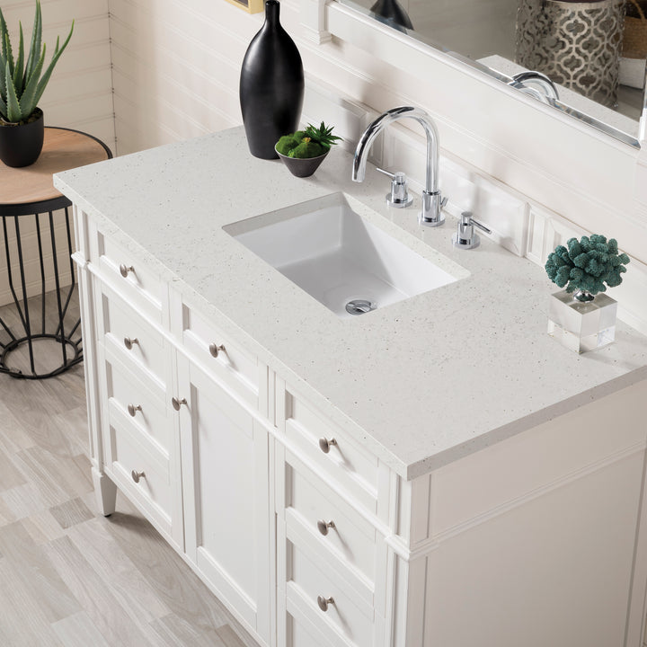 Brittany 48" Single Vanity, Bright White w/ 3 CM Lime Delight Silestone Top