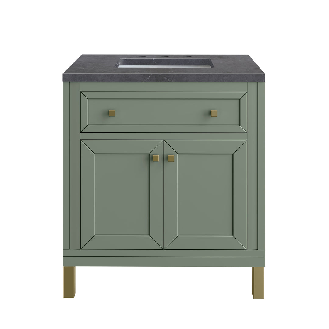 Chicago 30" Single Vanity, Smokey Celadon, w/ 3 CM Charcoal Soapstone Silestone® Top