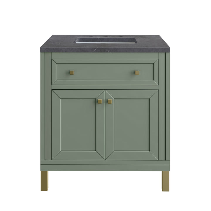 Chicago 30" Single Vanity, Smokey Celadon, w/ 3 CM Charcoal Soapstone Silestone® Top