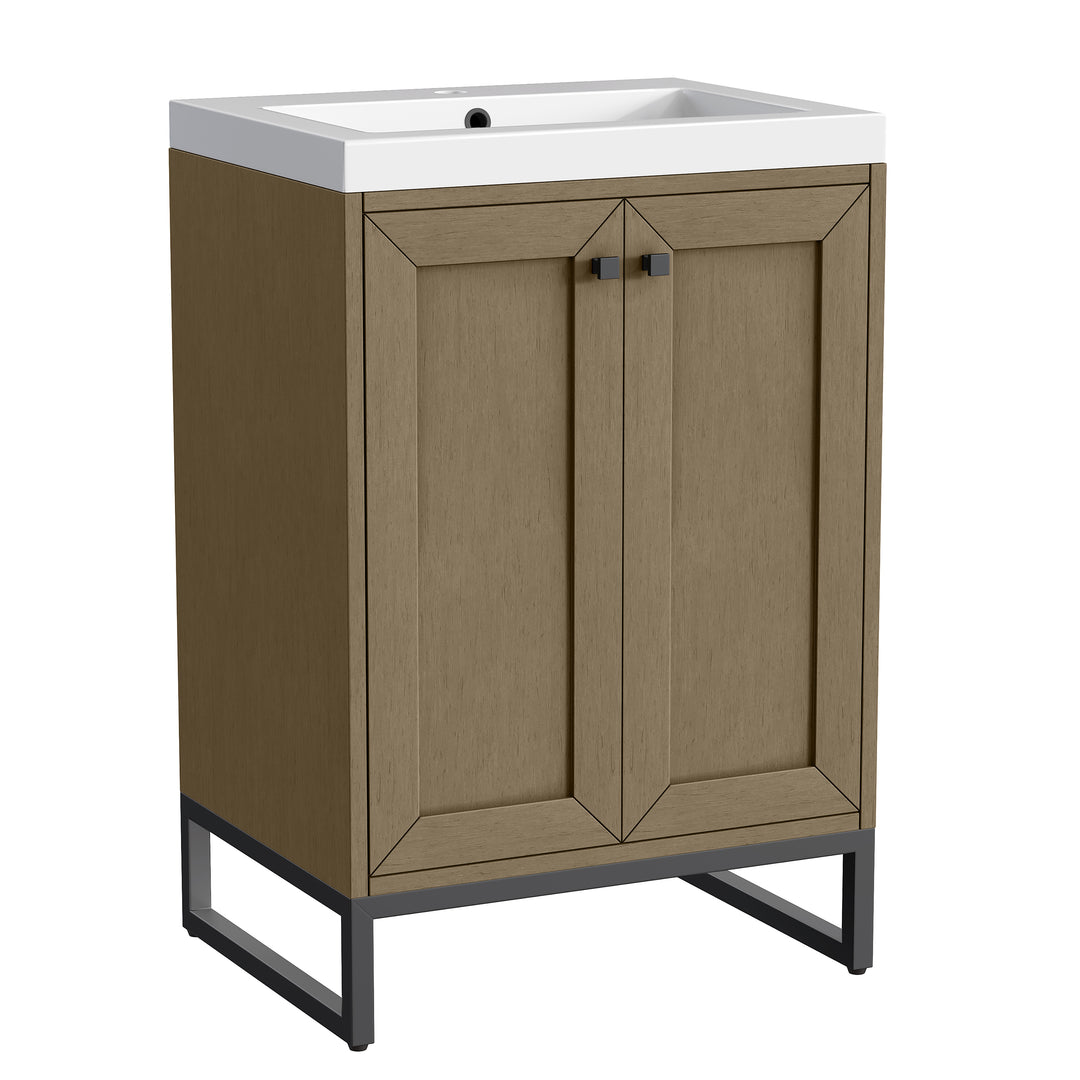 Chianti 24" Single Vanity, Walnut Whisper, Matte Black, w/ White Glossy Composite Stone Top