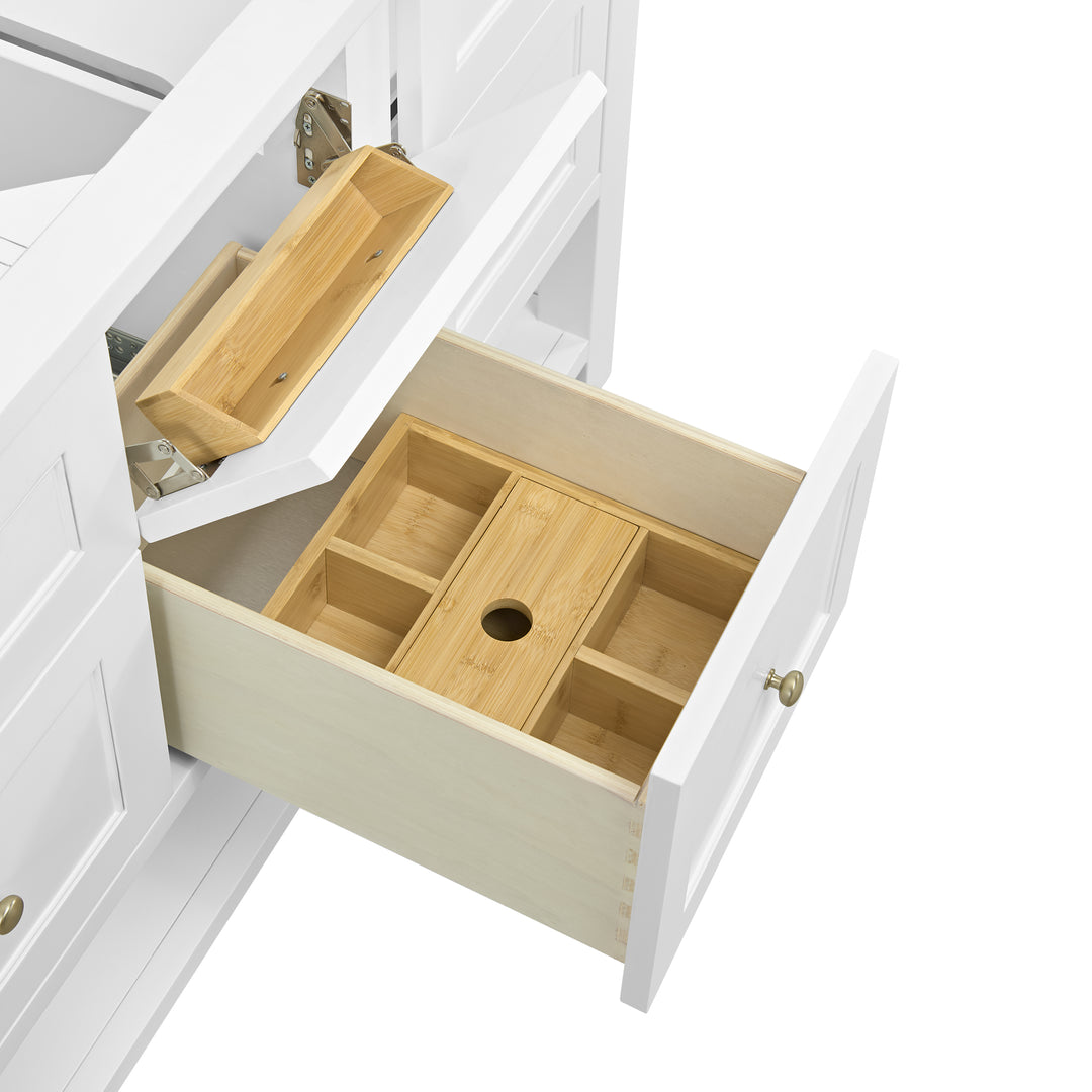 Breckenridge 60" Double Vanity, Bright White, w/ 3 CM Ethereal Noctis Quartz Top w/FreePower Wireless Charger