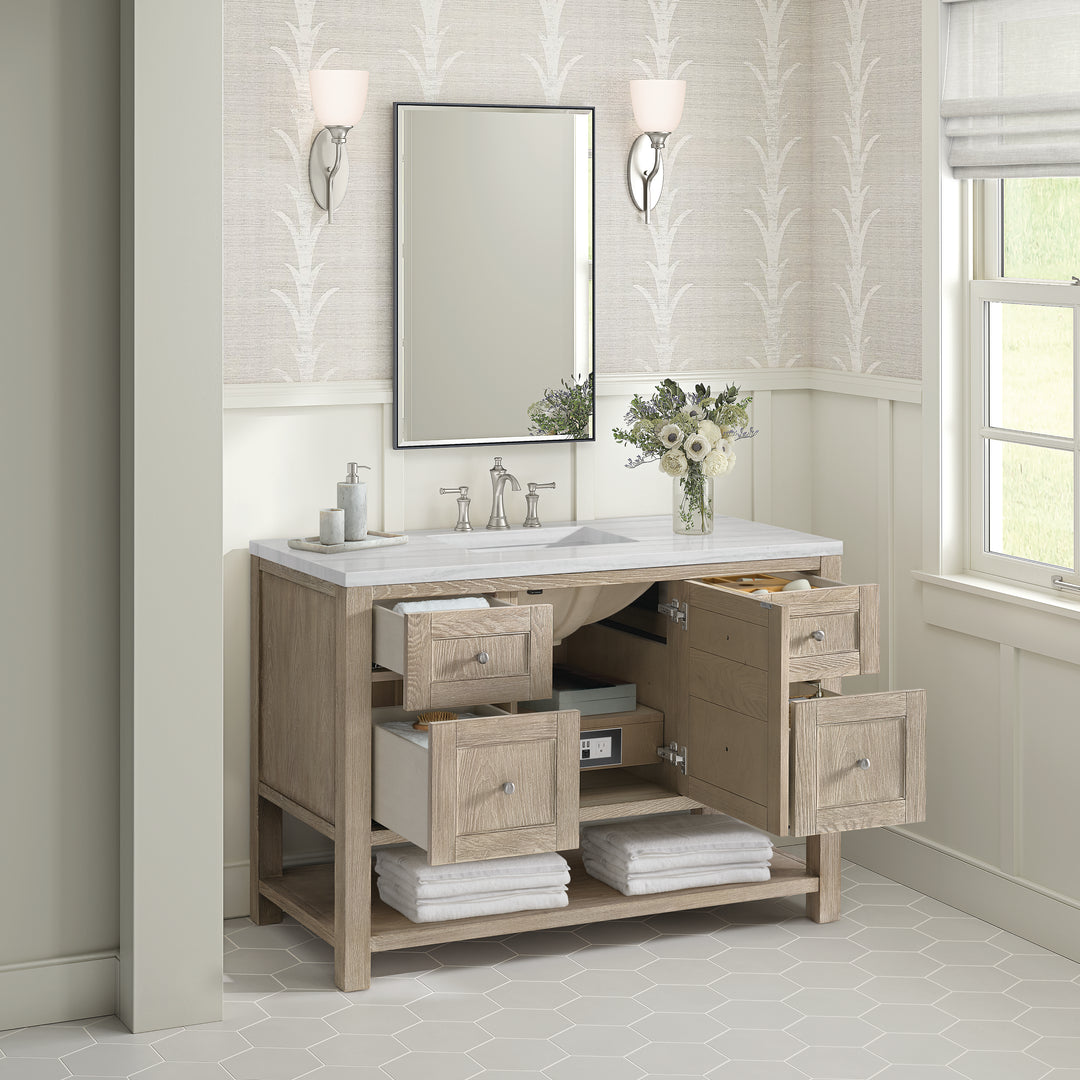Breckenridge 48" Single Vanity, Whitewashed Oak w/ 3 CM Arctic Fall Solid Surface Top