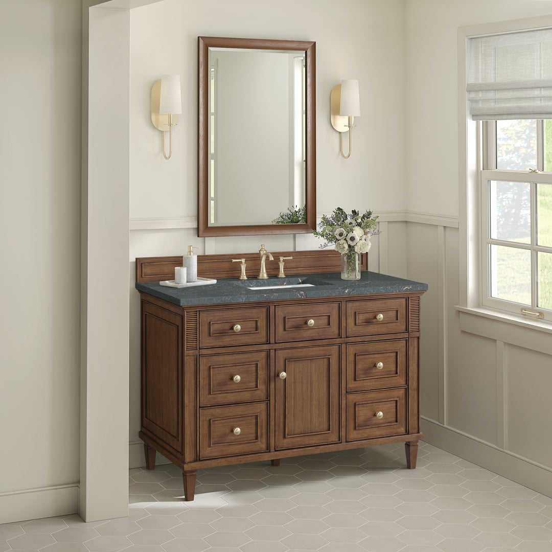 Lorelai 48" Single Vanity, Mid-Century Walnut w/ 3 CM Parisien Bleu Silestone Top