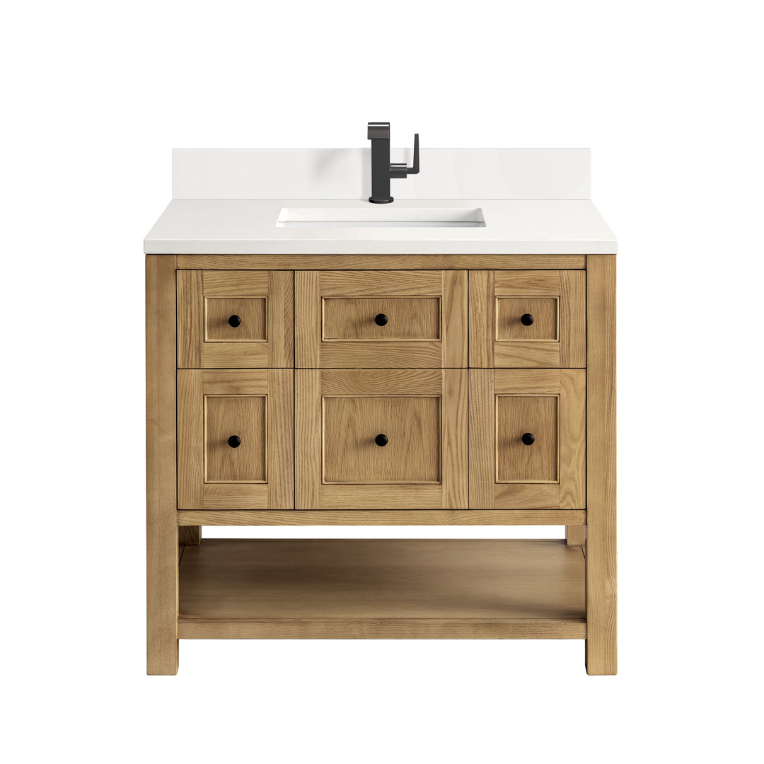 Breckenridge 36" Single Vanity, Light Natural Oak w/ Single Hole 3 CM White Zeus Top & Backsplash