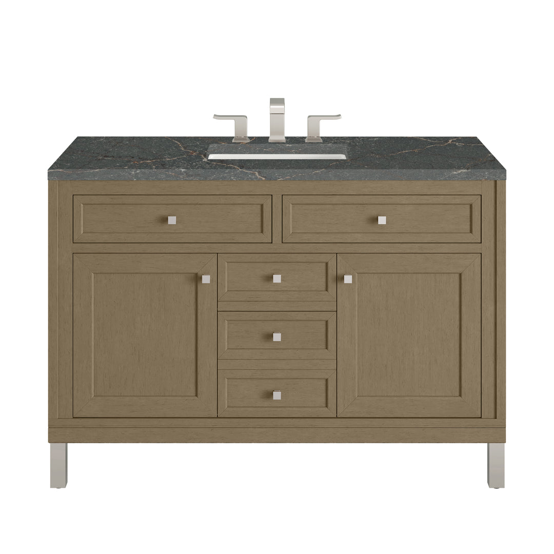 Chicago 48" Single Vanity, Walnut Whisper, w/ 3 CM Parisien Bleu Silestone® Top w/FreePower Wireless Charger