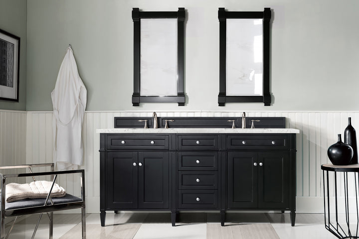 Brittany 72" Double Vanity, Black Onyx w/ 3 CM Eternal Jasmine Pearl Silestone Top