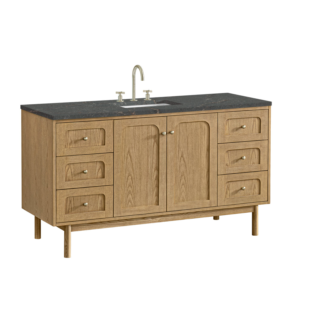 Laurent 60" Single Vanity, Light Natural Oak, w/ 3 CM Parisien Bleu Quartz Top