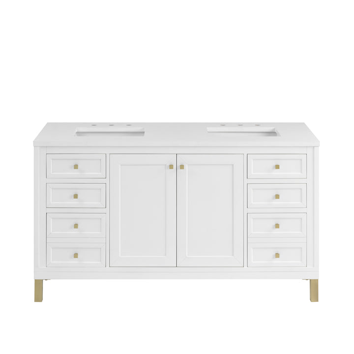 Chicago 60" Double Vanity, Glossy White, w/ 3 CM White Zeus Silestone® Top