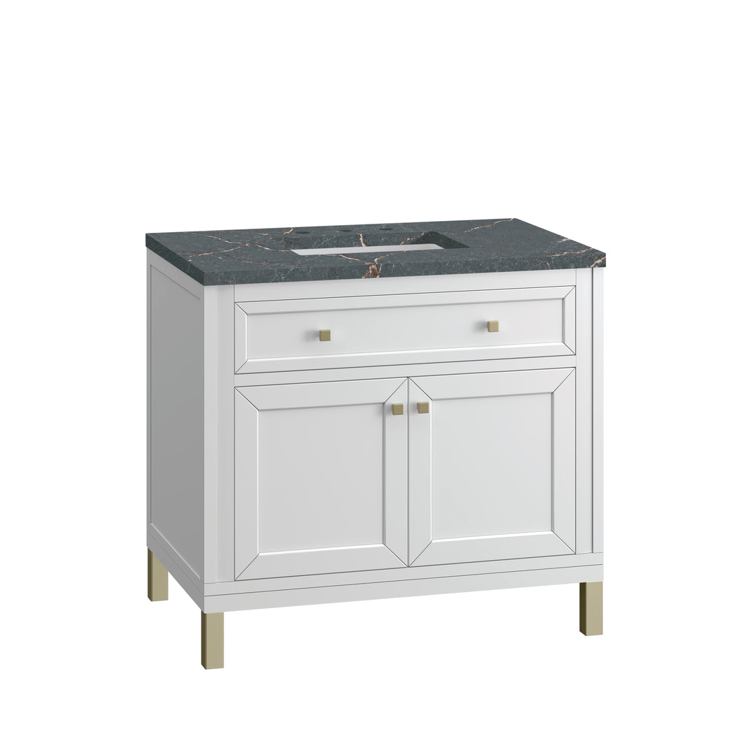 Chicago 36" Single Vanity, Glossy White, w/ 3 CM Parisien Bleu Silestone® Top