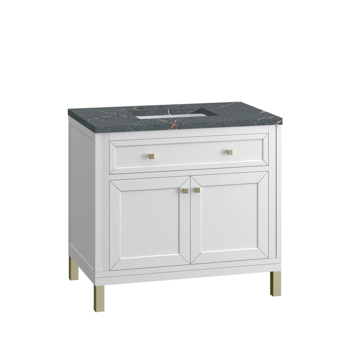 Chicago 36" Single Vanity, Glossy White, w/ 3 CM Parisien Bleu Silestone® Top