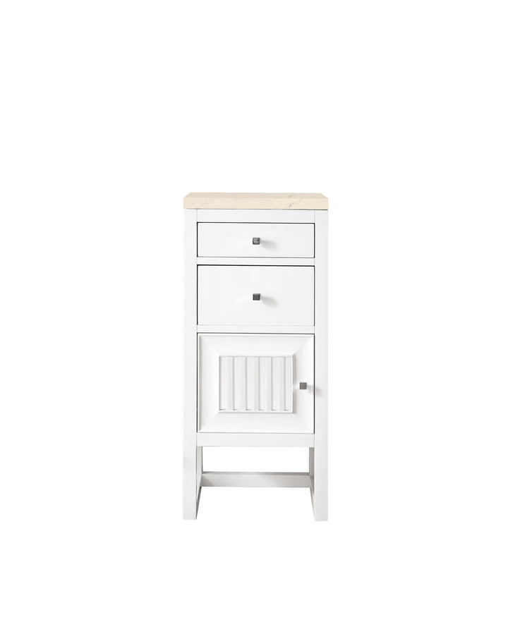Athens 15" Base Cabinet w/ Drawers and Left Door, Glossy White w/ 3 CM Eternal Marfil Top