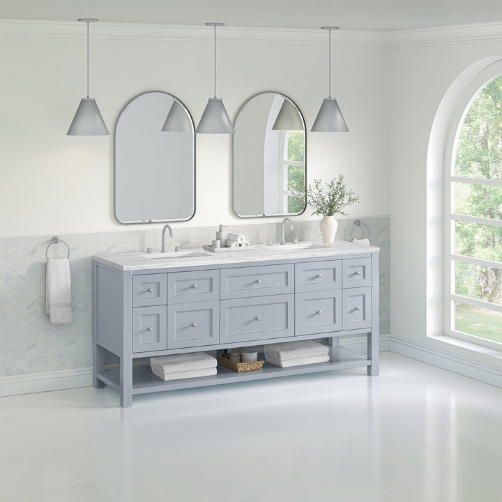 Breckenridge 72" Double Vanity, Serenity Blue, w/ 3 CM Arctic Fall Solid Surface Top
