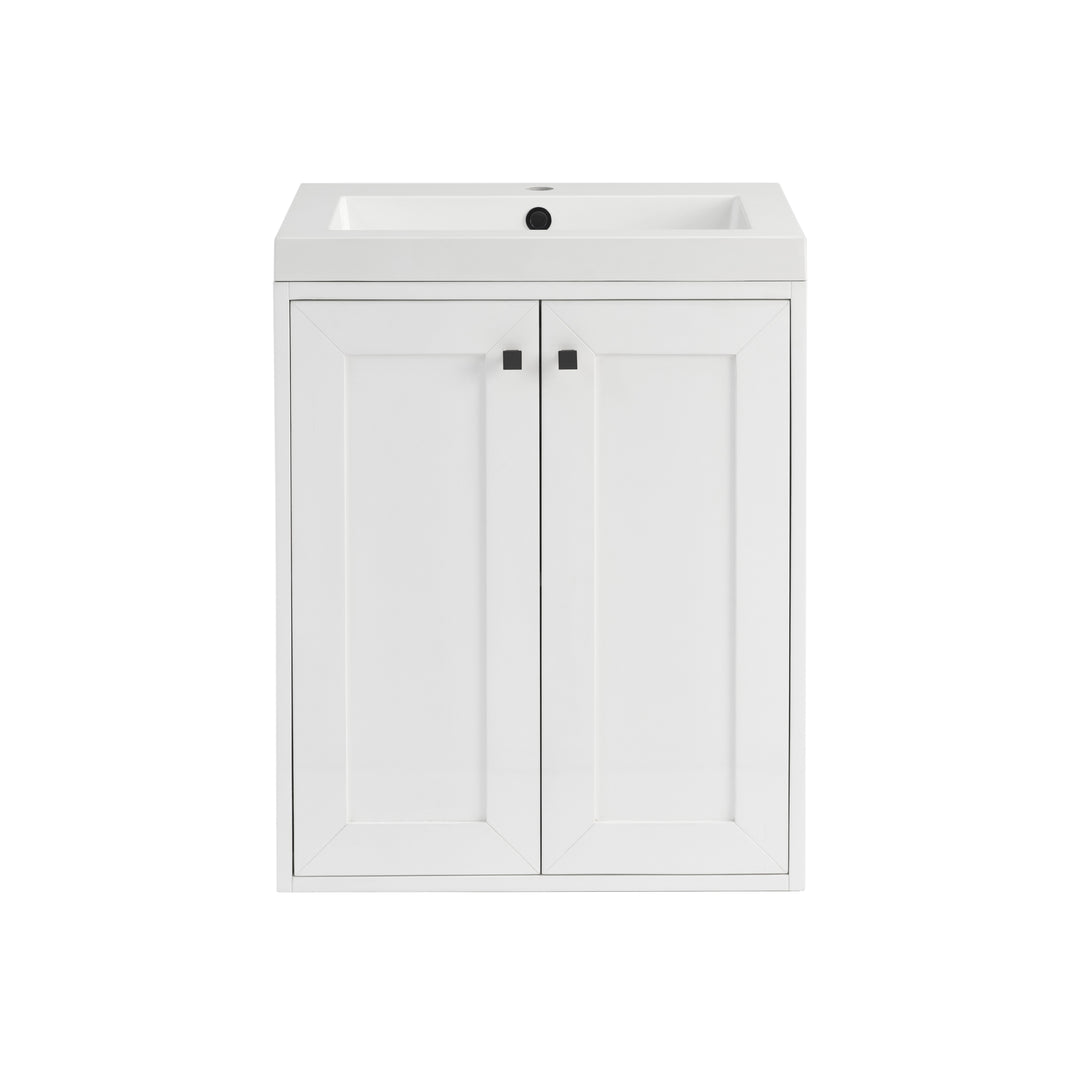 Chianti 24" Single Vanity, Glossy White, Matte Black, w/ White Glossy Composite Stone Top