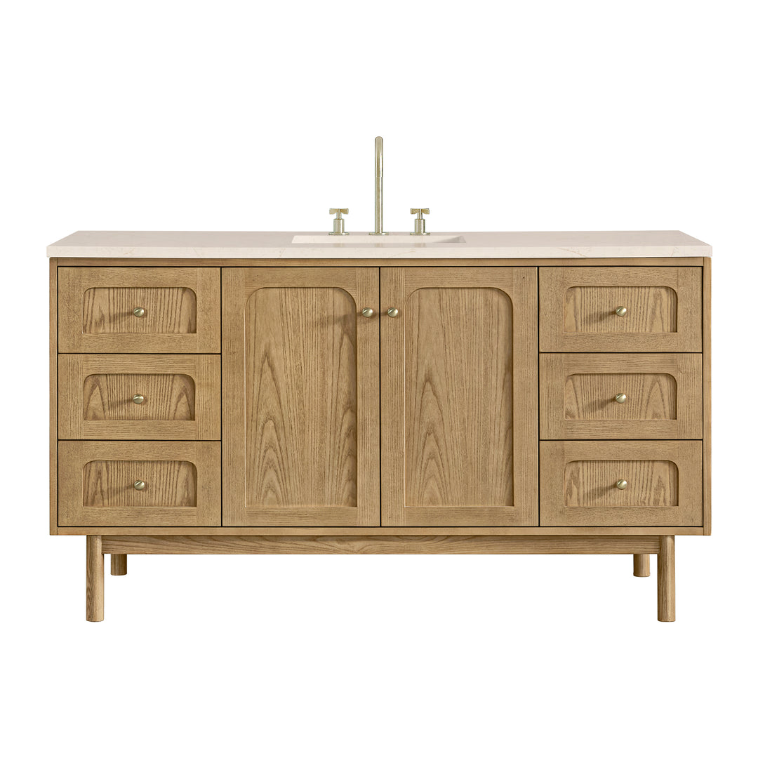Laurent 60" Single Vanity, Light Natural Oak, w/ 3 CM Eternal Marfil Quartz Top