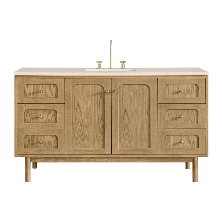 Laurent 60" Single Vanity, Light Natural Oak, w/ 3 CM Eternal Marfil Quartz Top