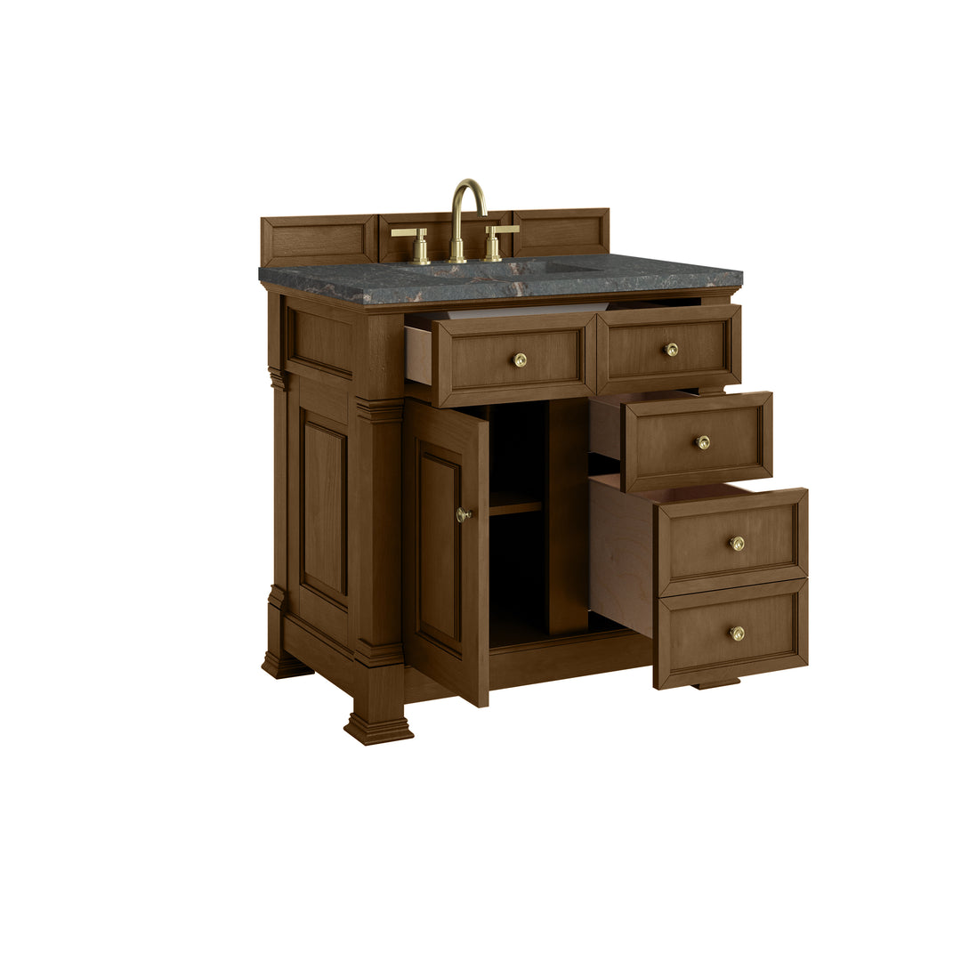 Brookfield 36" Single Vanity, Honey Oak w/ 3 CM Parisien Bleu Silestone® Top