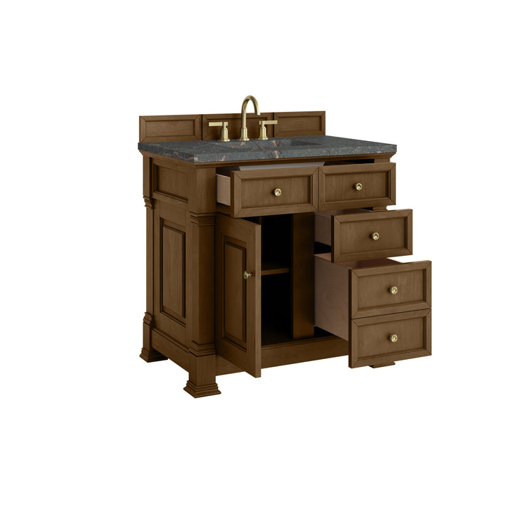 Brookfield 36" Single Vanity, Honey Oak w/ 3 CM Parisien Bleu Silestone® Top