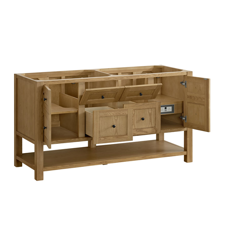 Breckenridge 60" Double Vanity, Light Natural Oak, w/ 3 CM Eternal Jasmine Pearl Quartz Top