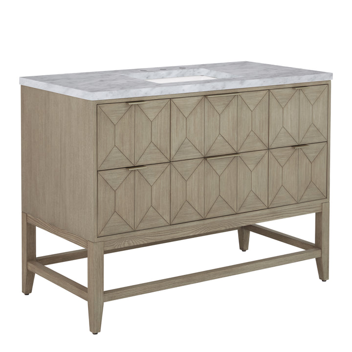 Emmeline 48" Single Vanity, Pebble Oak w/ 3 CM Carrara White Marble Top