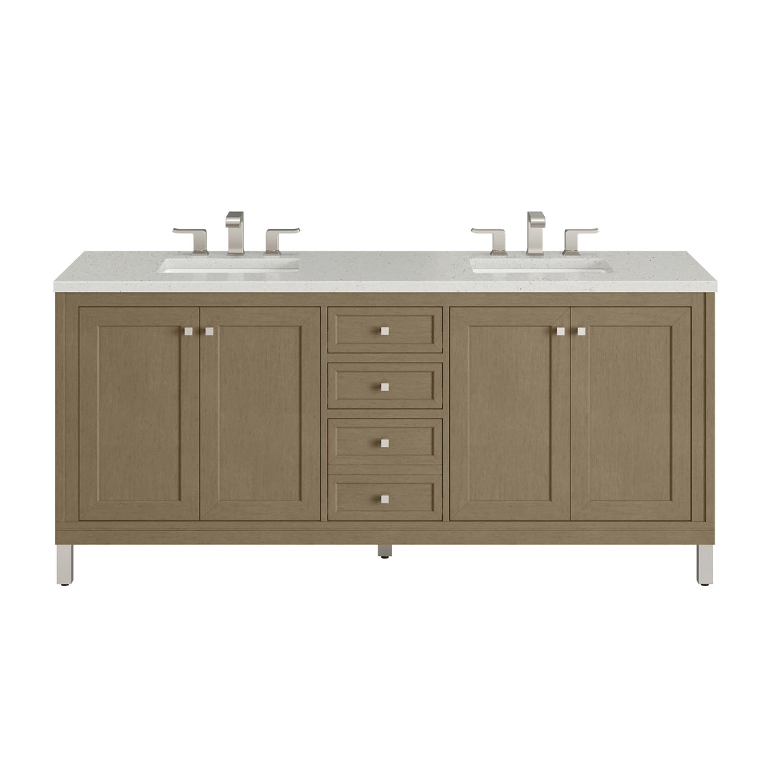 Chicago 72" Double Vanity, Walnut Whisper, w/ 3 CM Lime Delight Silestone® Top