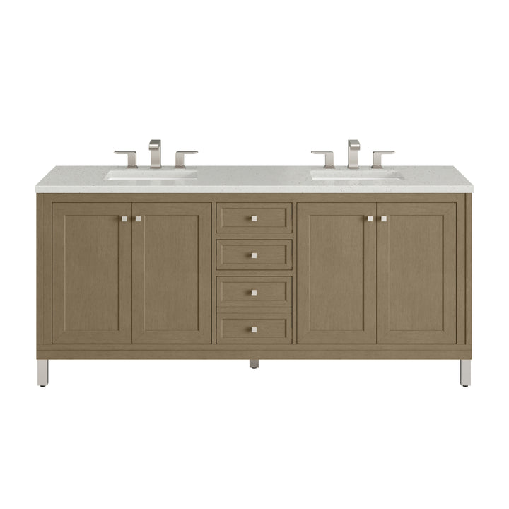 Chicago 72" Double Vanity, Walnut Whisper, w/ 3 CM Lime Delight Silestone® Top