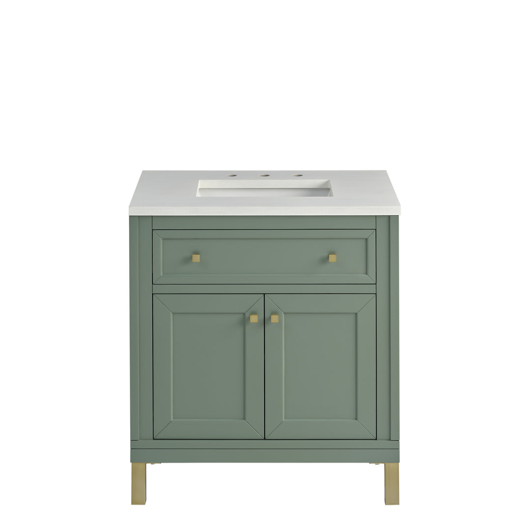 Chicago 30" Single Vanity, Smokey Celadon, w/ 3 CM White Zeus Silestone® Top