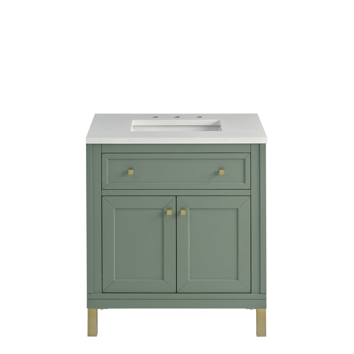 Chicago 30" Single Vanity, Smokey Celadon, w/ 3 CM White Zeus Silestone® Top