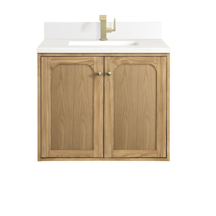 Laurent 30" Single Vanity, Light Natural Oak w/ Single Hole 3 CM White Zeus Top & Backsplash