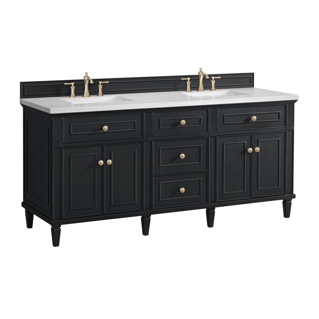 Lorelai 72" Double Vanity, Black Onyx w/ 3 CM Arctic Fall Solid Surface Top