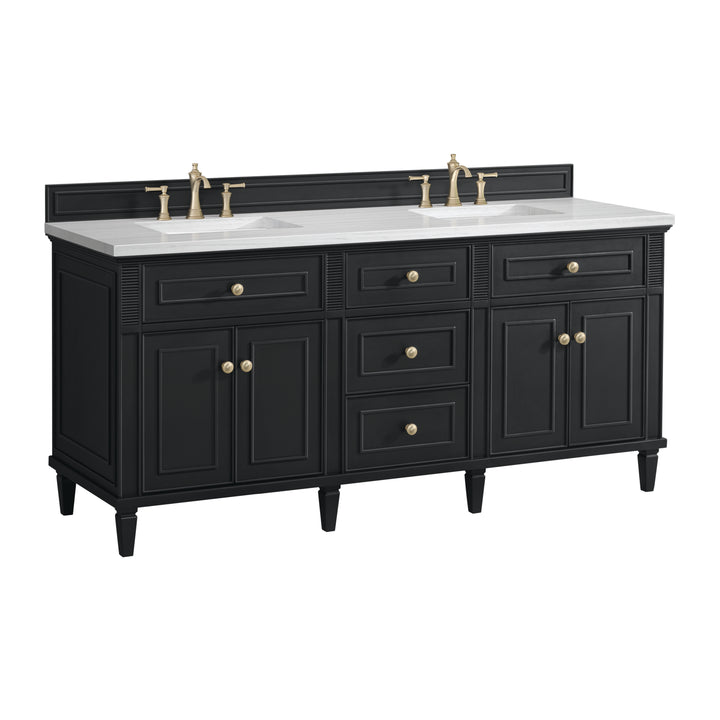 Lorelai 72" Double Vanity, Black Onyx w/ 3 CM Arctic Fall Solid Surface Top