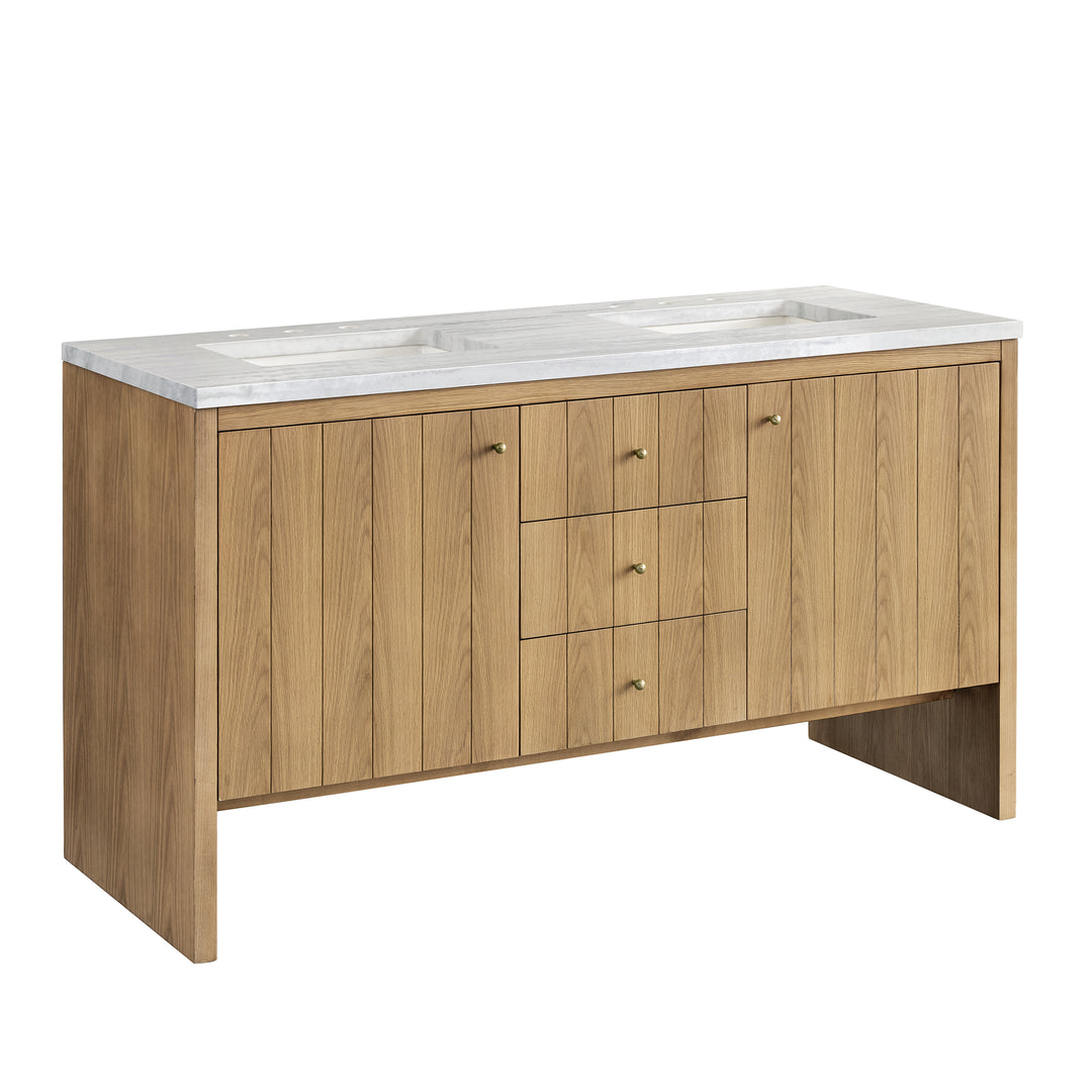 Hudson 60" Double Vanity, Light Natural Oak w/ 3 CM Arctic Fall Top