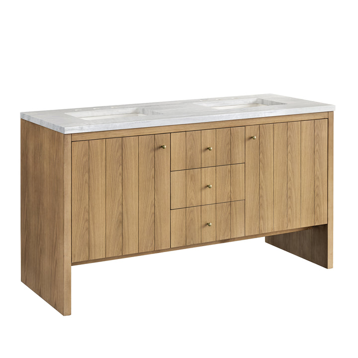 Hudson 60" Double Vanity, Light Natural Oak w/ 3 CM Arctic Fall Top