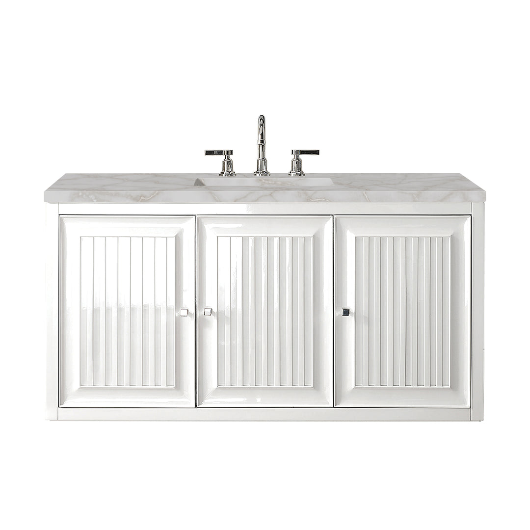 Athens 48" Single Vanity, Glossy White w/ 3 CM Victorian Silver Silestone Top