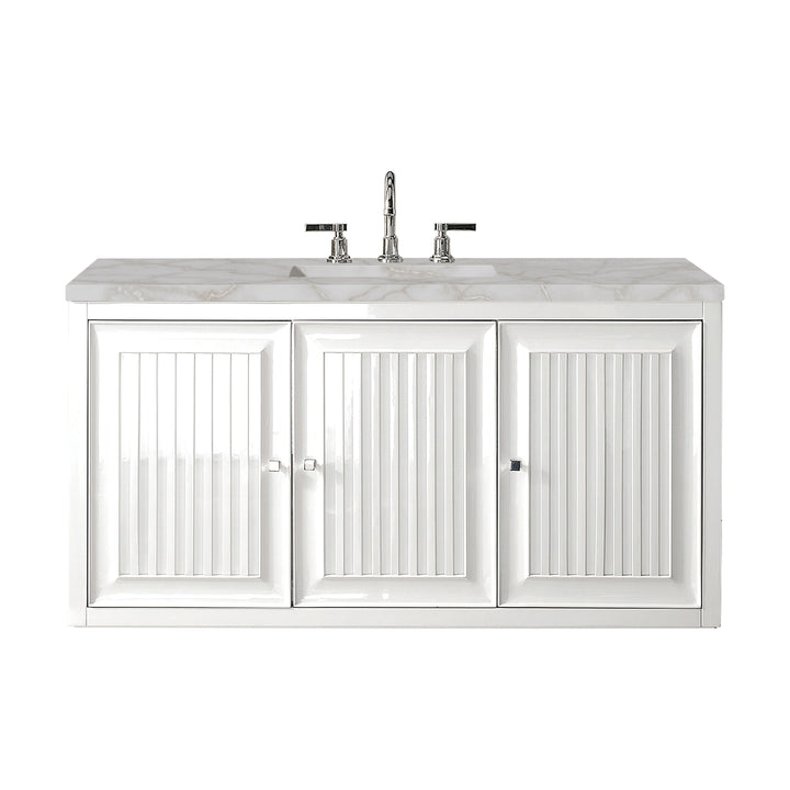Athens 48" Single Vanity, Glossy White w/ 3 CM Victorian Silver Silestone Top