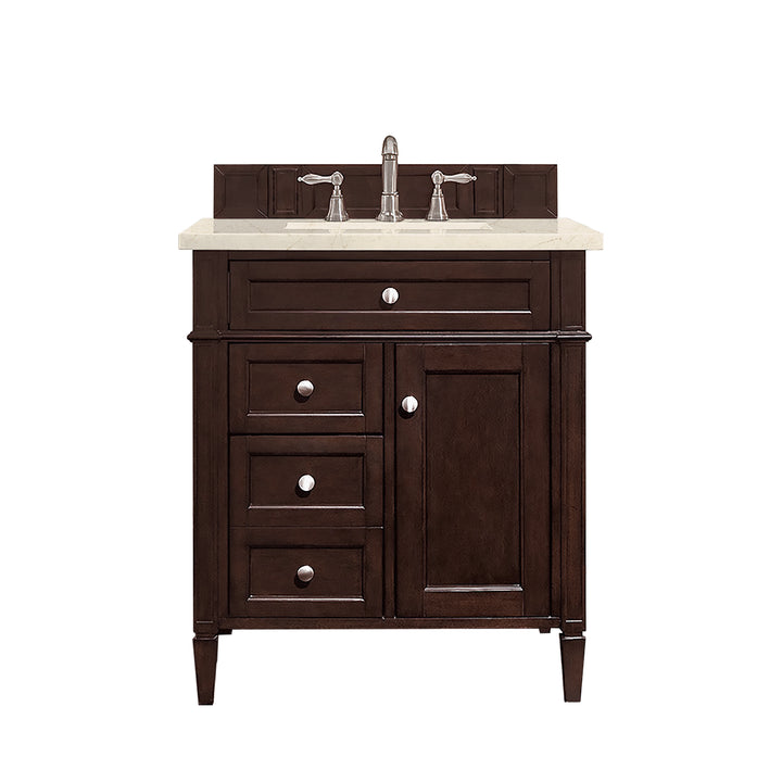 Brittany 30" Single Vanity, Burnished Mahogany, w/ 3 CM Eternal Marfil Silestone Top