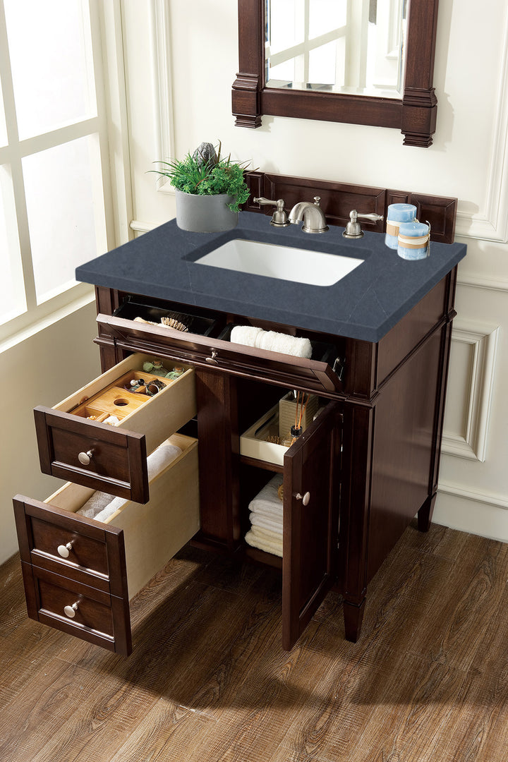 Brittany 30" Single Vanity, Burnished Mahogany, w/ 3 CM Charcoal Soapstone Silestone Top