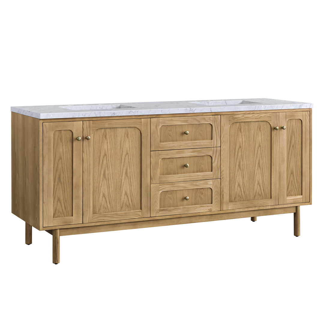 Laurent 72" Double Vanity, Light Natural Oak w/ 3 CM Carrara Marble Top