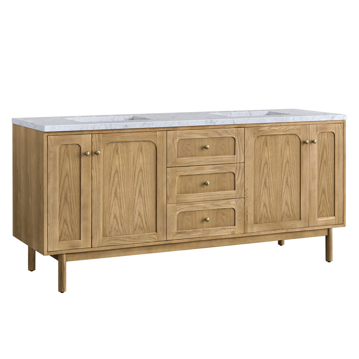 Laurent 72" Double Vanity, Light Natural Oak w/ 3 CM Carrara Marble Top