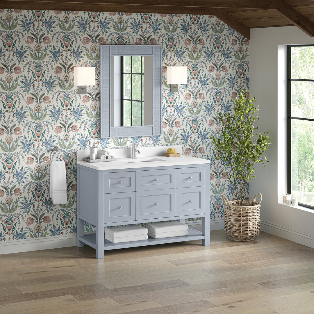 Breckenridge 48" Single Vanity, Serenity Blue, w/ Single Hole 3 CM White Zeus Quartz Top & Backsplash