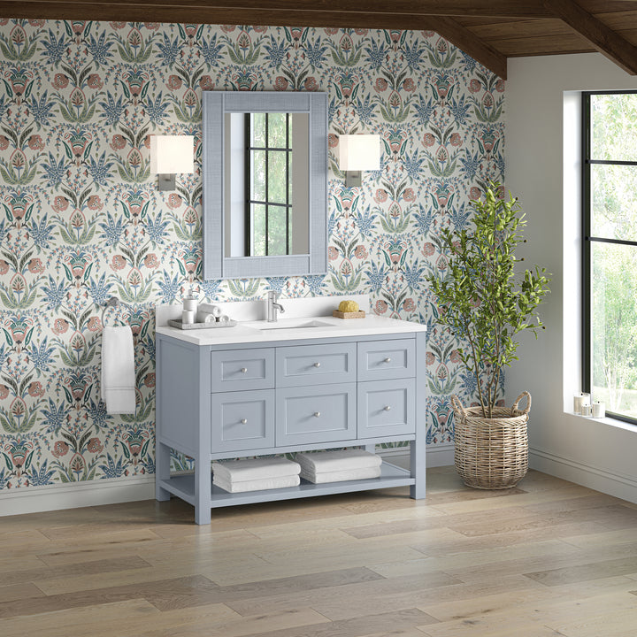 Breckenridge 48" Single Vanity, Serenity Blue, w/ Single Hole 3 CM White Zeus Quartz Top & Backsplash