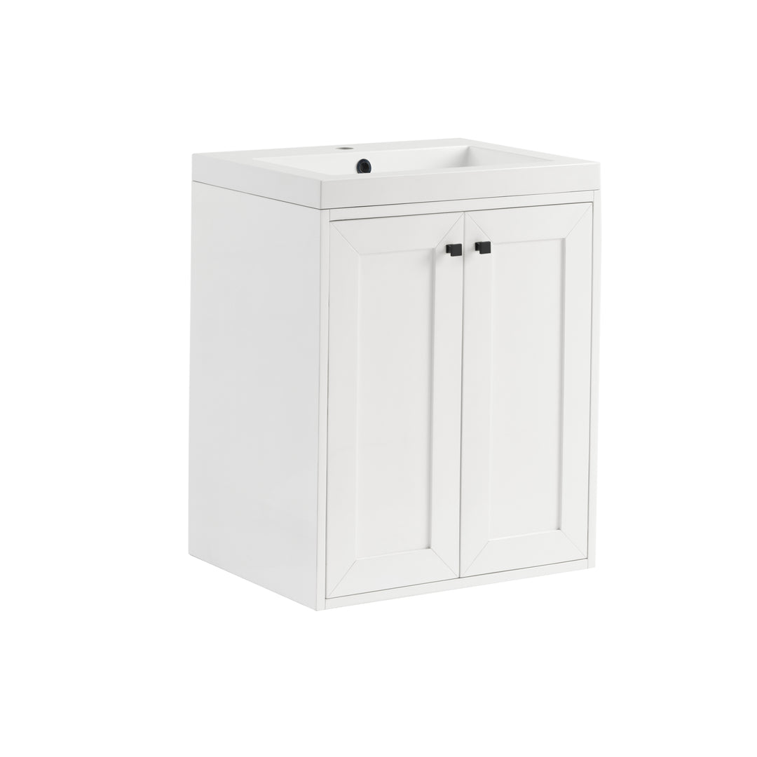 Chianti 24" Single Vanity, Glossy White, Matte Black, w/ White Glossy Composite Stone Top