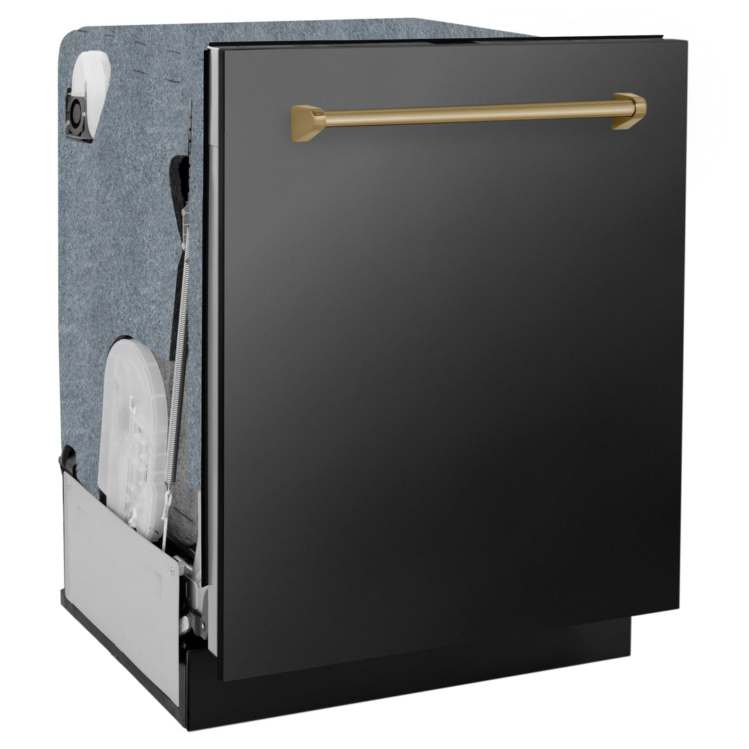 ZLINE Autograph Edition 24" Monument Series 3rd Rack Top Touch Control Tall Tub Dishwasher in Black Stainless Steel with Champagne Bronze Handle, 45dBa (DWMTZ-BS-24-CB)