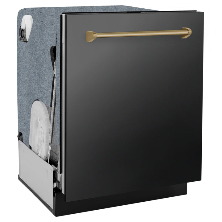 ZLINE Autograph Edition 24" Monument Series 3rd Rack Top Touch Control Tall Tub Dishwasher in Black Stainless Steel with Champagne Bronze Handle, 45dBa (DWMTZ-BS-24-CB)