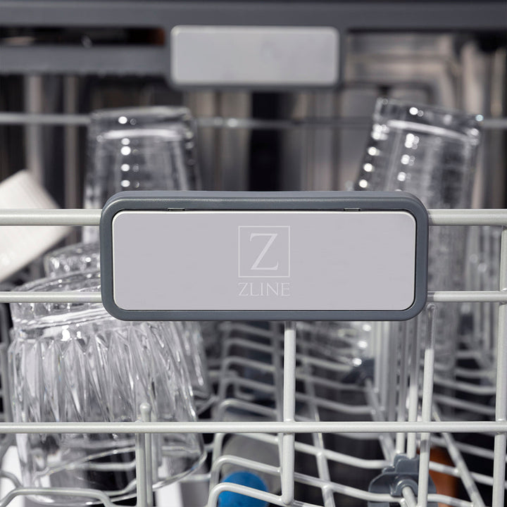 ZLINE Autograph Edition 24 in. Monument Series 3rd Rack Top Touch Control Tall Tub Dishwasher in Black Stainless Steel with Polished Gold Helix Handle, 45dBa (DWMTZ-BS-24-KG)