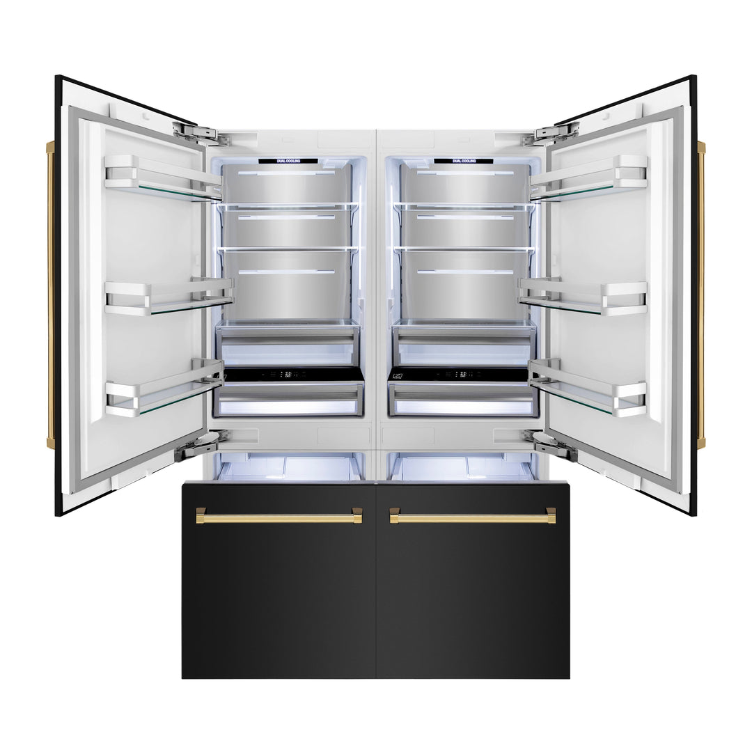 ZLINE 60" Autograph 32.2 cu. ft. Built-in Refrigerator with Internal Water and Ice Dispenser in Black Stainless Steel with Gold Accents, RBIVZ-BS-60-G