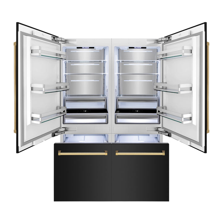 ZLINE 60" Autograph 32.2 cu. ft. Built-in Refrigerator with Internal Water and Ice Dispenser in Black Stainless Steel with Gold Accents, RBIVZ-BS-60-G