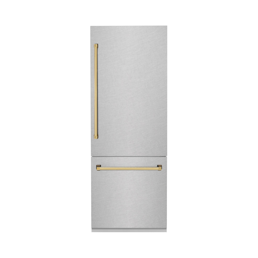 ZLINE 30" Autograph Built-In Refrigerator with Internal Water and Ice Dispenser in with Gold Accents