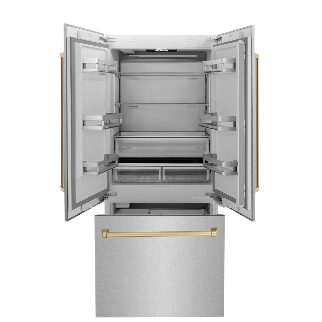 ZLINE 36" Autograph 19.6 cu. ft. Refrigerator with Internal Water and Ice Dispenser, Bronze Accents