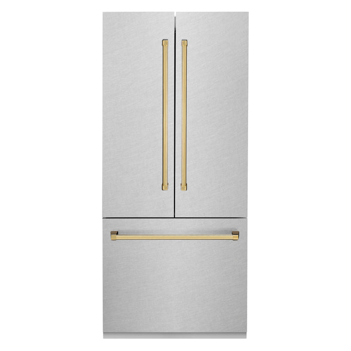 ZLINE 36" Autograph Built-In Refrigerator with Internal Water & Ice Dispenser, Fingerprint Resistant with Gold Accents