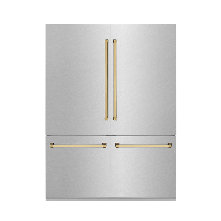ZLINE 60" Autograph Refrigerator with Internal Water & Ice Dispenser in DuraSnow® Stainless Steel with Gold Accents